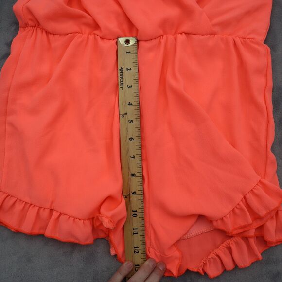 Coco Avante Romper Womens S Orange Sleeveless V Neck Ruffled Hem Casual Outfit - Picture 7 of 16